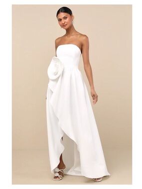 Elliatt Strapless White High-Low Rosette Dress - Lulu’s drop!